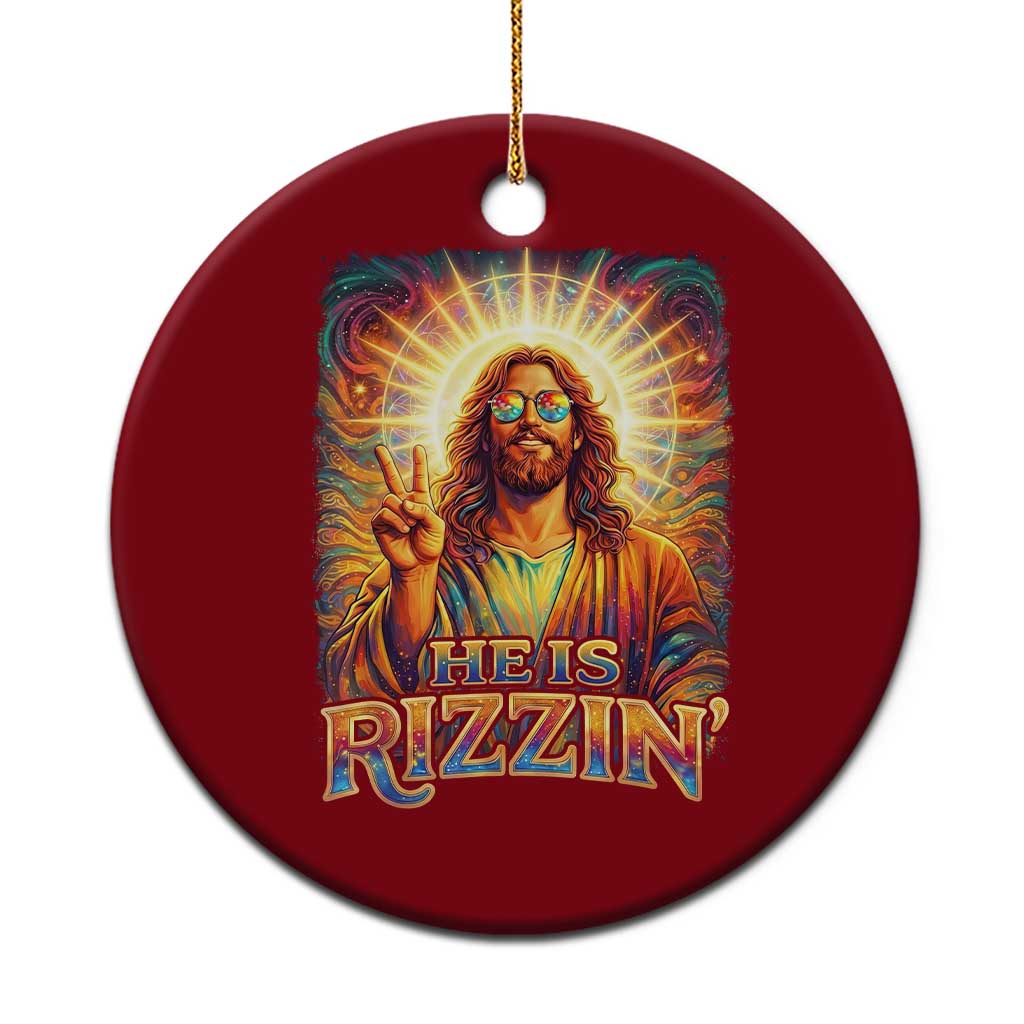 Funny Christian Easter He Is Rizzin Ceramic Ornament Trendy Jesus Humor with Sunglasses Faith Based Meme Gift
