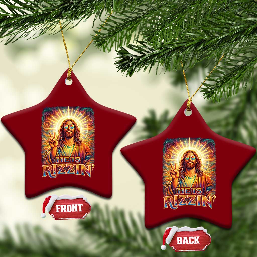 Funny Christian Easter He Is Rizzin Ceramic Ornament Trendy Jesus Humor with Sunglasses Faith Based Meme Gift