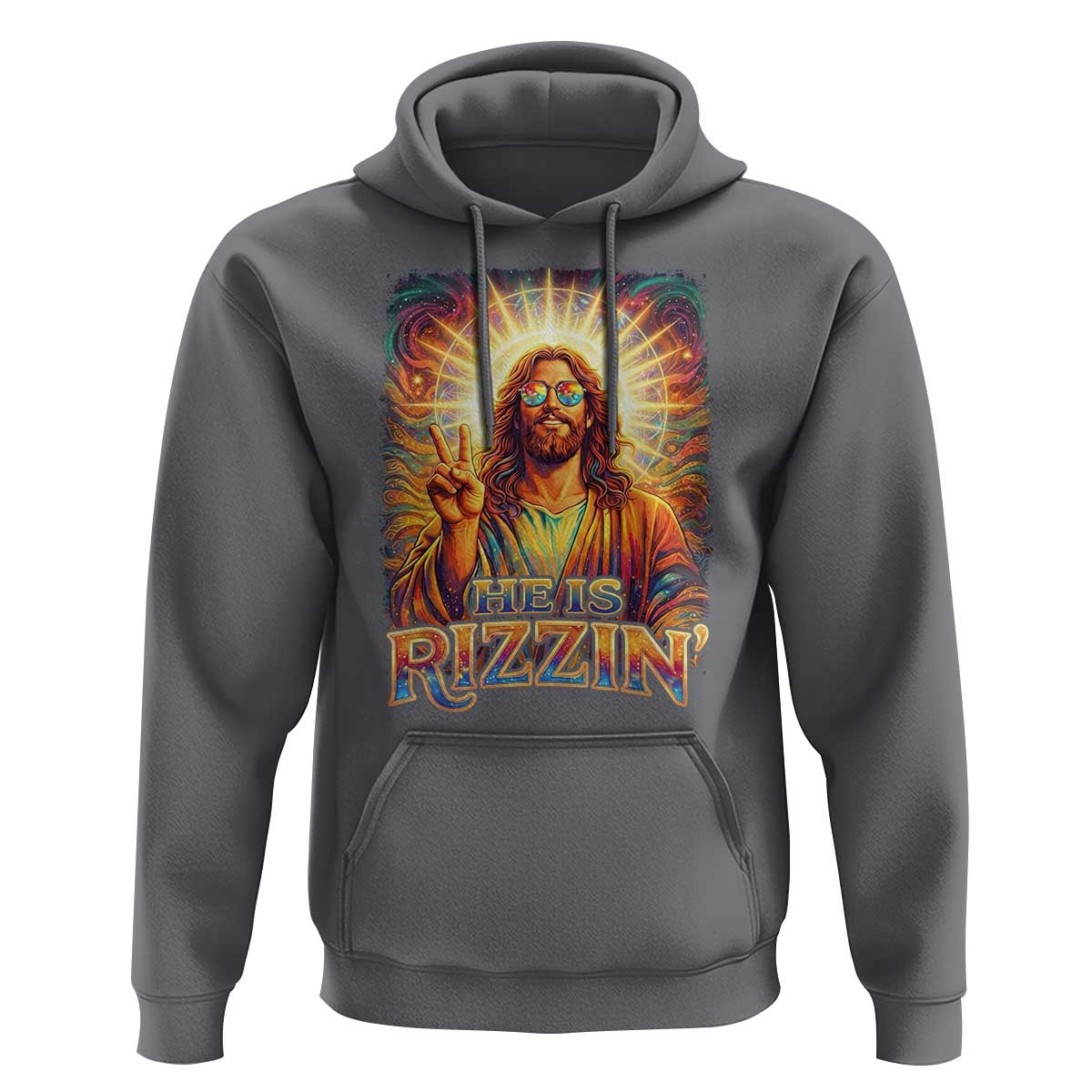 Funny Christian Easter He Is Rizzin Hoodie Trendy Jesus Humor with Sunglasses Faith Based Meme Gift