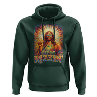 Funny Christian Easter He Is Rizzin Hoodie Trendy Jesus Humor with Sunglasses Faith Based Meme Gift