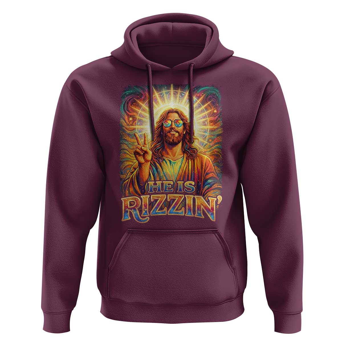 Funny Christian Easter He Is Rizzin Hoodie Trendy Jesus Humor with Sunglasses Faith Based Meme Gift