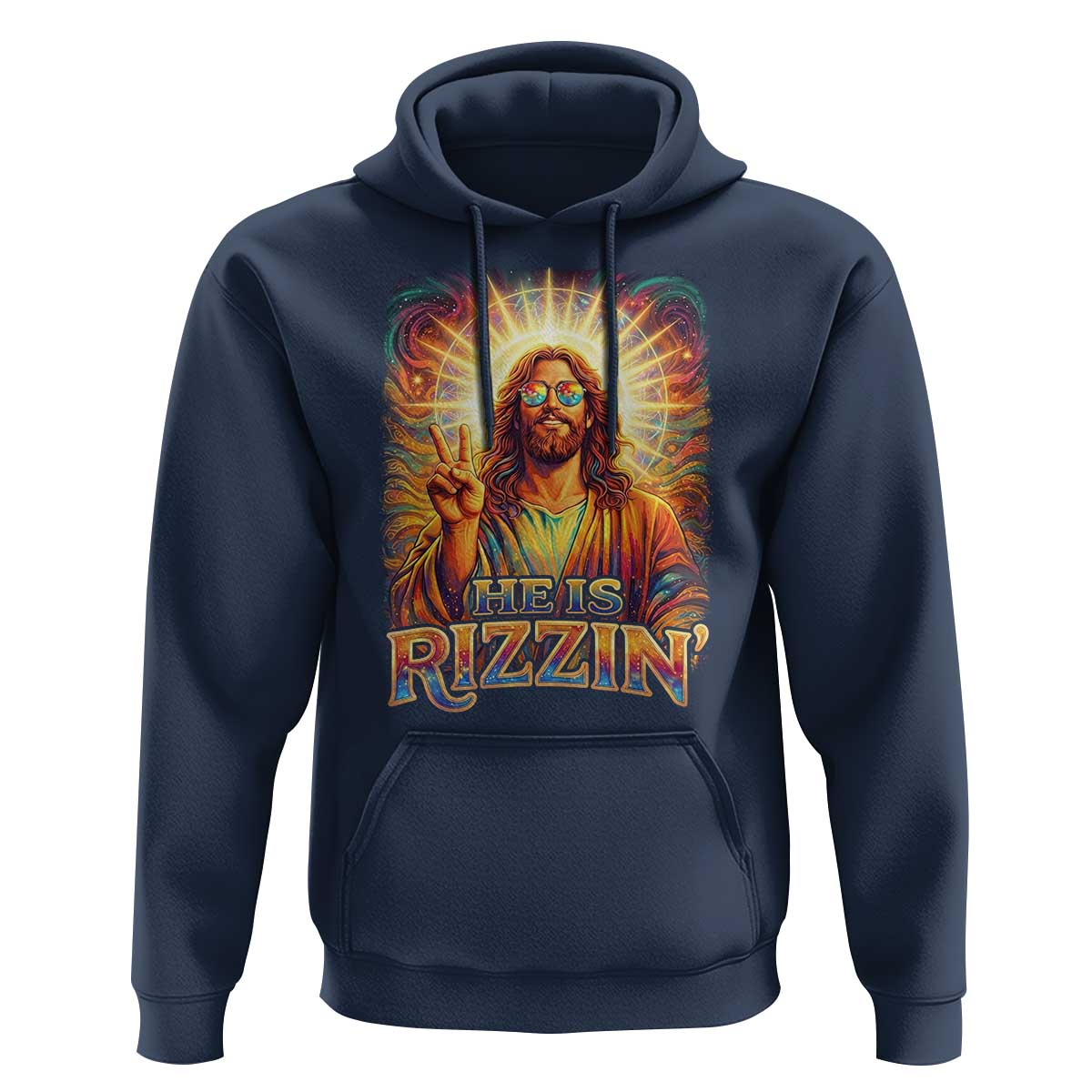 Funny Christian Easter He Is Rizzin Hoodie Trendy Jesus Humor with Sunglasses Faith Based Meme Gift