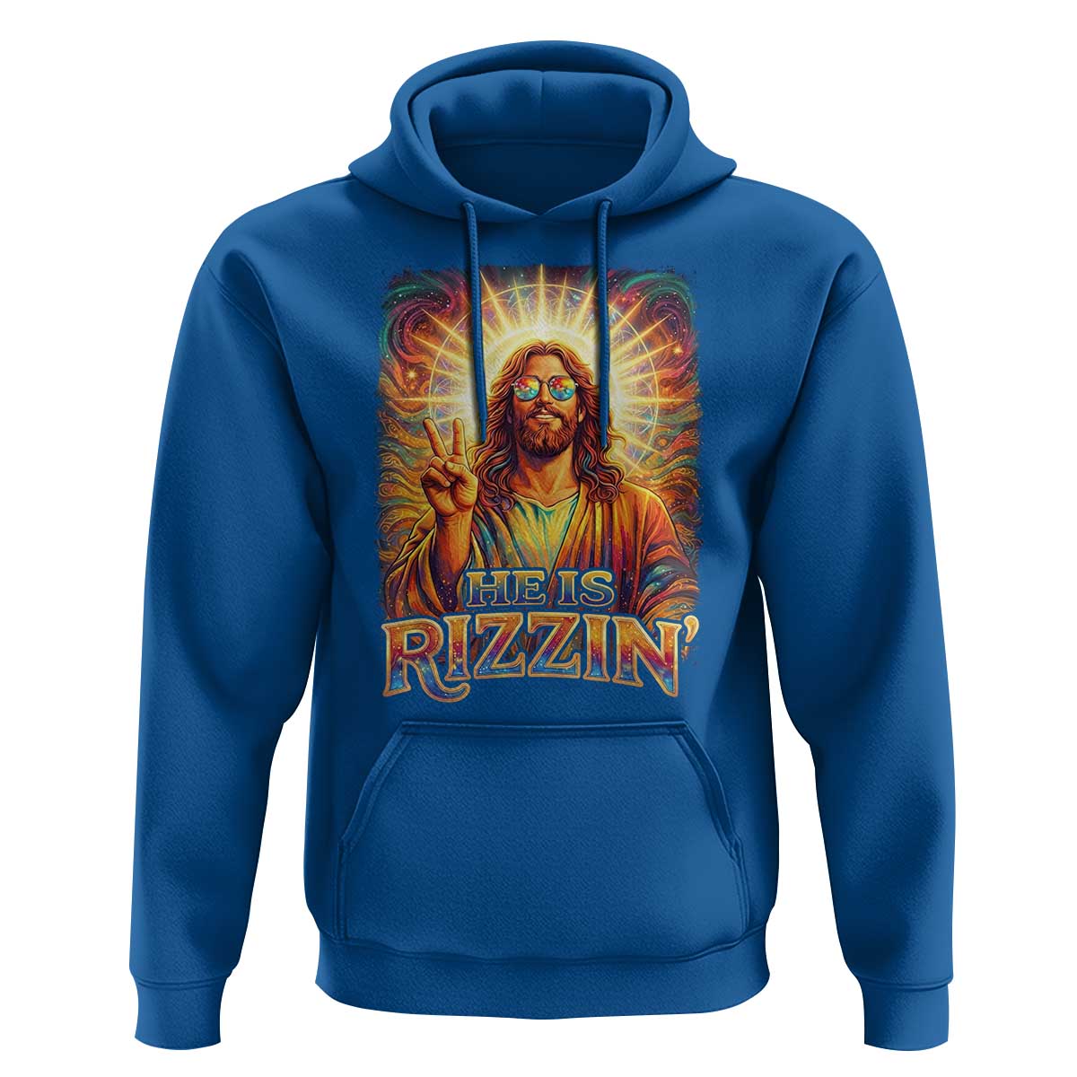 Funny Christian Easter He Is Rizzin Hoodie Trendy Jesus Humor with Sunglasses Faith Based Meme Gift