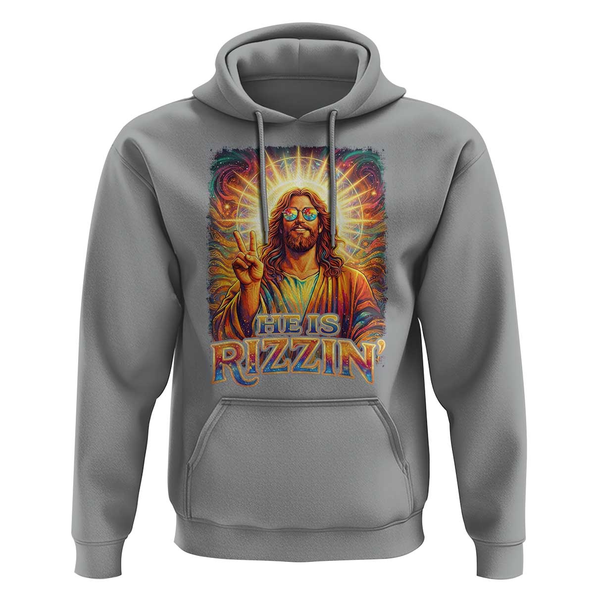 Funny Christian Easter He Is Rizzin Hoodie Trendy Jesus Humor with Sunglasses Faith Based Meme Gift