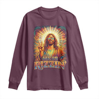 Funny Christian Easter He Is Rizzin Long Sleeve Shirt Trendy Jesus Humor with Sunglasses Faith Based Meme Gift