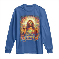 Funny Christian Easter He Is Rizzin Long Sleeve Shirt Trendy Jesus Humor with Sunglasses Faith Based Meme Gift