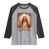 Funny Christian Easter He Is Rizzin Raglan Shirt Trendy Jesus Humor with Sunglasses Faith Based Meme Gift