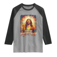 Funny Christian Easter He Is Rizzin Raglan Shirt Trendy Jesus Humor with Sunglasses Faith Based Meme Gift