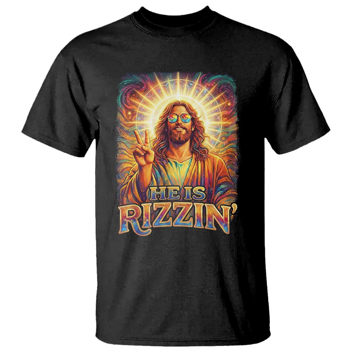 Funny Christian Easter He Is Rizzin T Shirt Trendy Jesus Humor with Sunglasses Faith Based Meme Gift