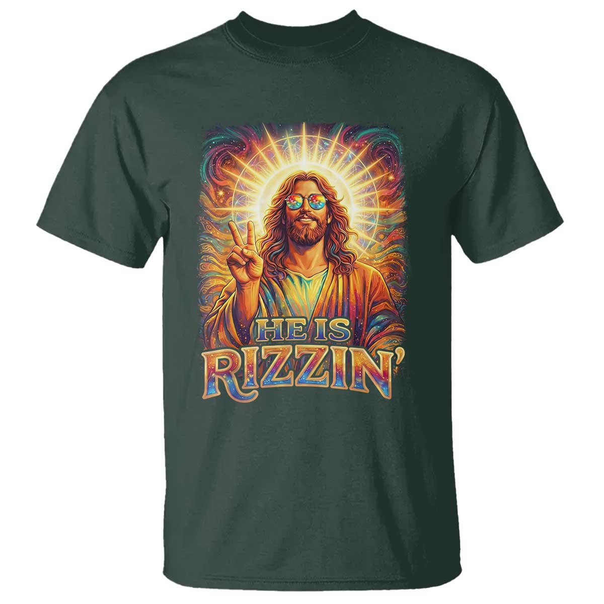 Funny Christian Easter He Is Rizzin T Shirt Trendy Jesus Humor with Sunglasses Faith Based Meme Gift