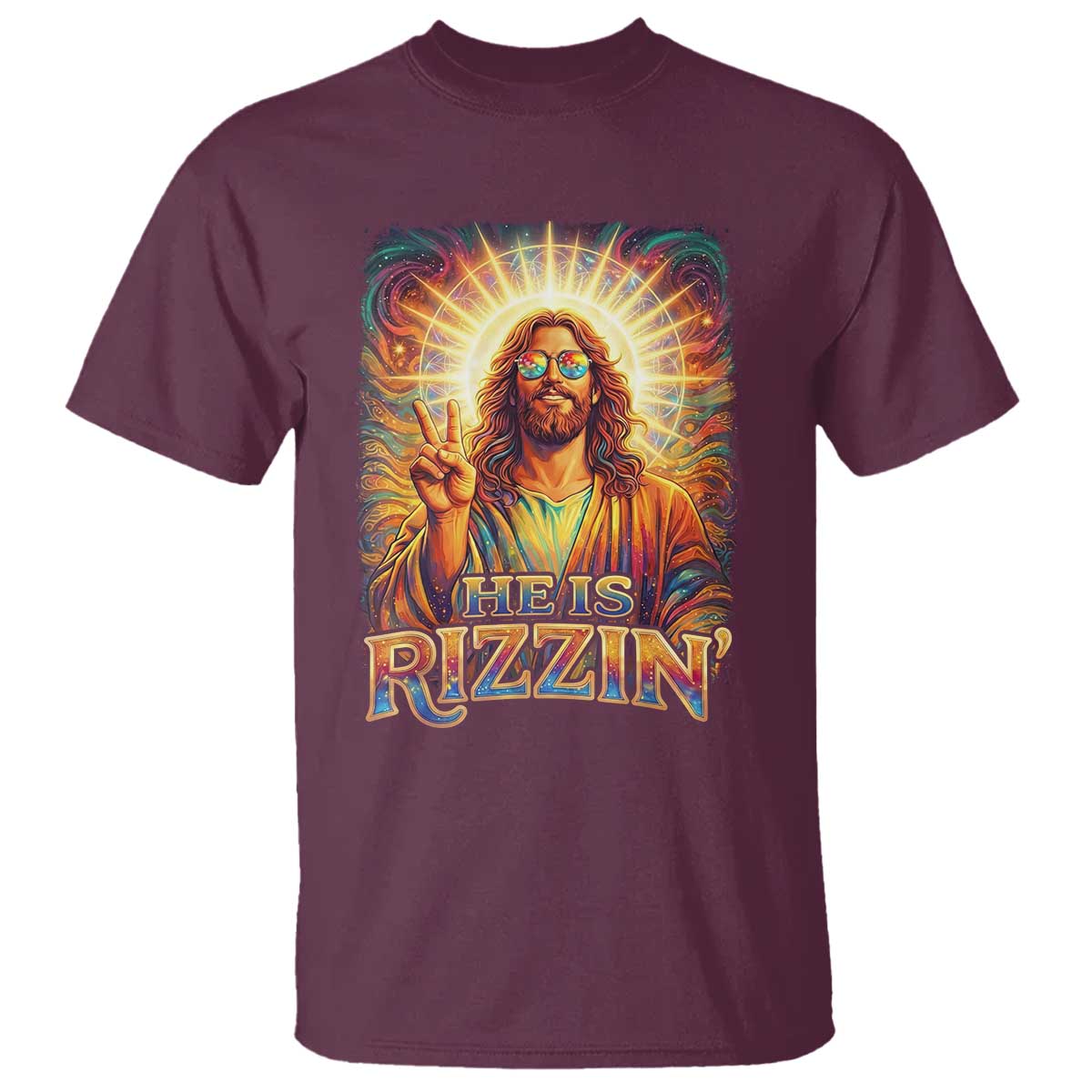 Funny Christian Easter He Is Rizzin T Shirt Trendy Jesus Humor with Sunglasses Faith Based Meme Gift