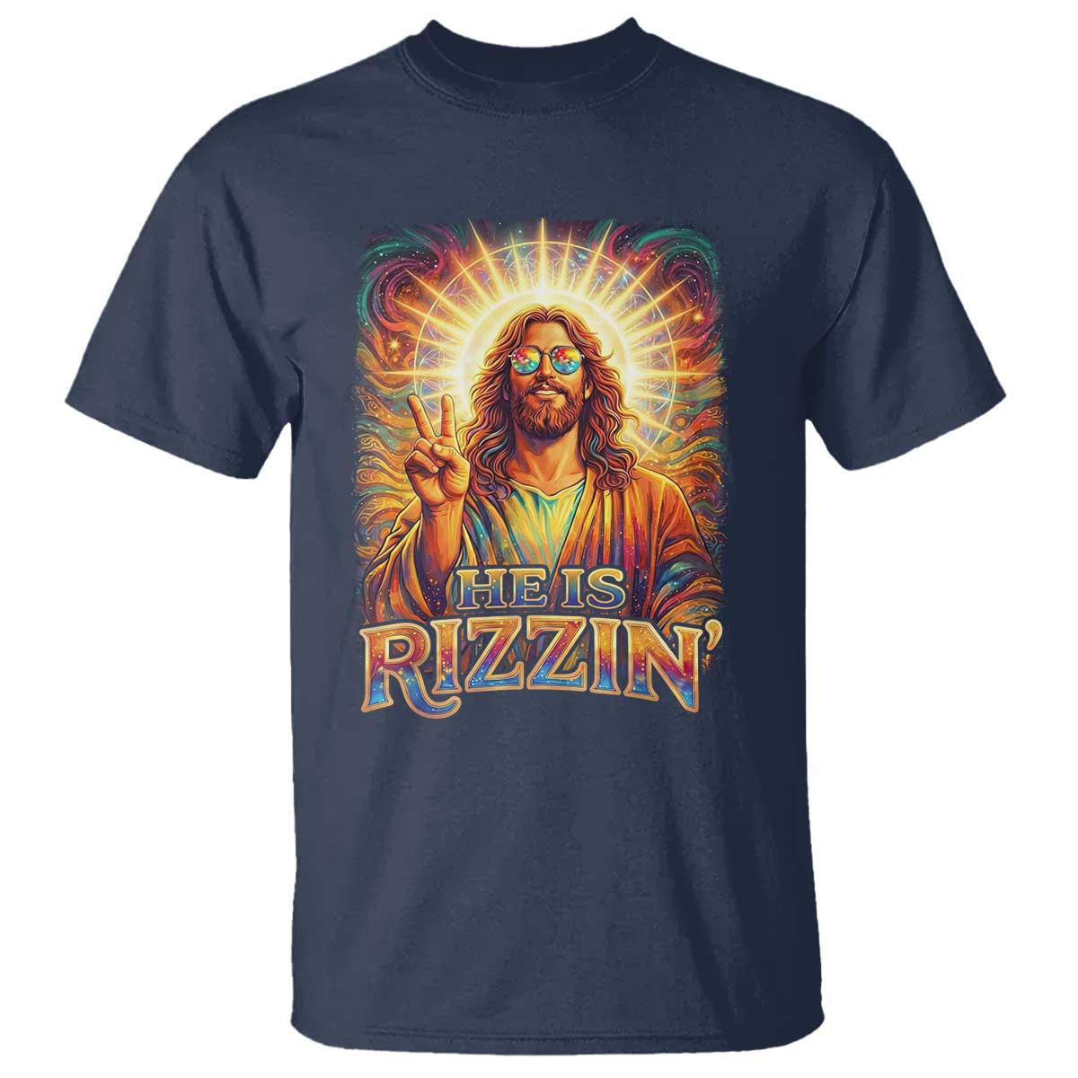 Funny Christian Easter He Is Rizzin T Shirt Trendy Jesus Humor with Sunglasses Faith Based Meme Gift