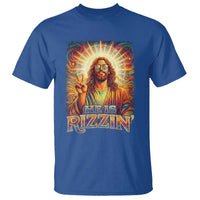 Funny Christian Easter He Is Rizzin T Shirt Trendy Jesus Humor with Sunglasses Faith Based Meme Gift