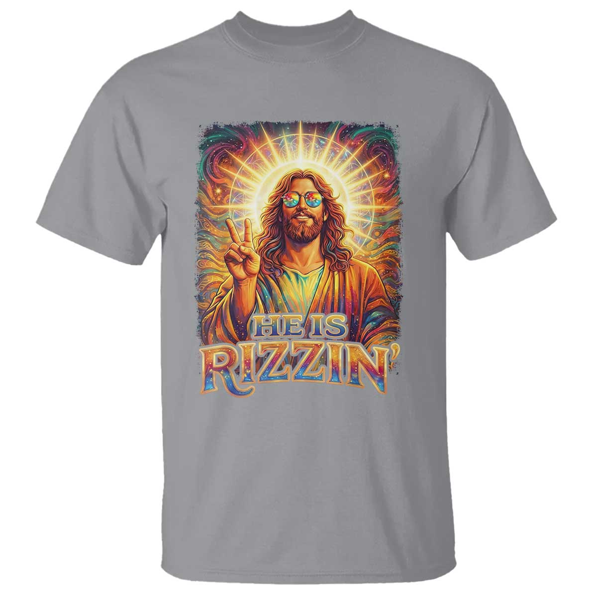 Funny Christian Easter He Is Rizzin T Shirt Trendy Jesus Humor with Sunglasses Faith Based Meme Gift