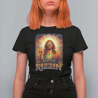 Funny Christian Easter He Is Rizzin T Shirt For Women Trendy Jesus Humor with Sunglasses Faith Based Meme Gift