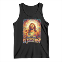Funny Christian Easter He Is Rizzin Tank Top Trendy Jesus Humor with Sunglasses Faith Based Meme Gift