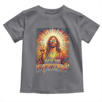 Funny Christian Easter He Is Rizzin Toddler T Shirt Trendy Jesus Humor with Sunglasses Faith Based Meme Gift