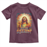Funny Christian Easter He Is Rizzin Toddler T Shirt Trendy Jesus Humor with Sunglasses Faith Based Meme Gift