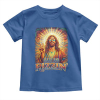Funny Christian Easter He Is Rizzin Toddler T Shirt Trendy Jesus Humor with Sunglasses Faith Based Meme Gift