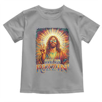 Funny Christian Easter He Is Rizzin Toddler T Shirt Trendy Jesus Humor with Sunglasses Faith Based Meme Gift