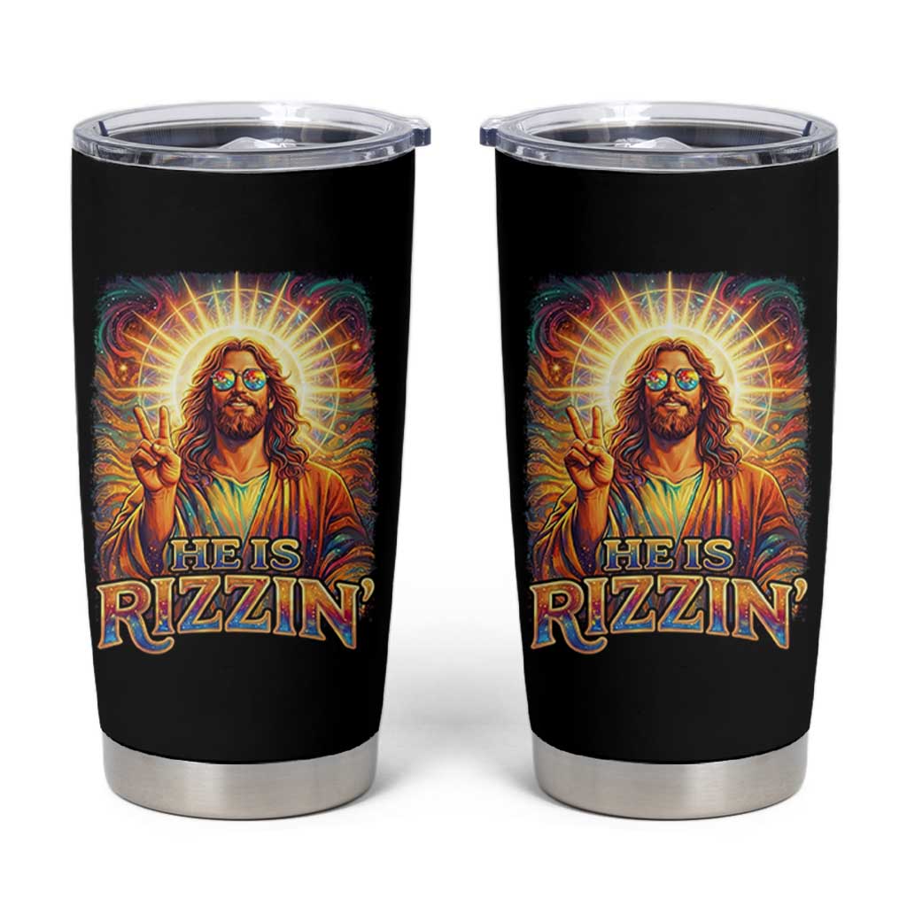 Funny Christian Easter He Is Rizzin Tumbler Cup Trendy Jesus Humor with Sunglasses Faith Based Meme Gift