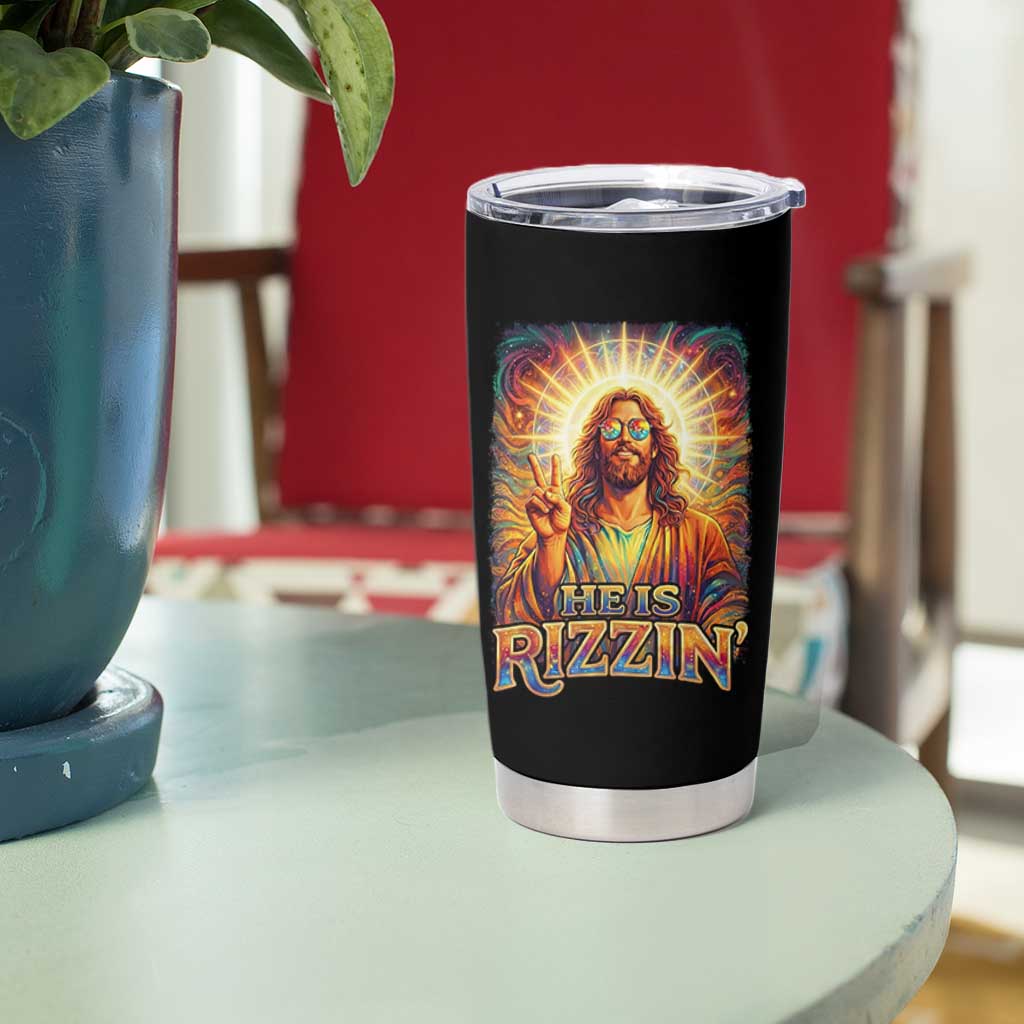 Funny Christian Easter He Is Rizzin Tumbler Cup Trendy Jesus Humor with Sunglasses Faith Based Meme Gift