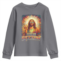 Funny Christian Easter He Is Rizzin Youth Sweatshirt Trendy Jesus Humor with Sunglasses Faith Based Meme Gift