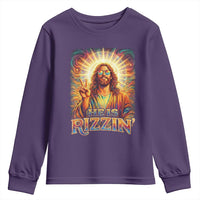 Funny Christian Easter He Is Rizzin Youth Sweatshirt Trendy Jesus Humor with Sunglasses Faith Based Meme Gift
