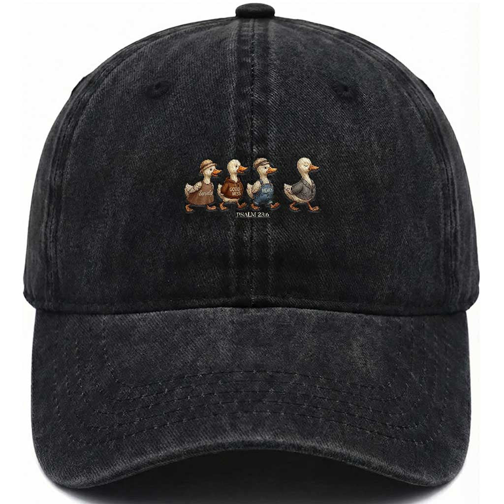 Funny Christian Psalm 23:6 Duck Pun Washed Cotton Baseball Cap Surely Goodness and Mercy Cute Bible Humor Gift