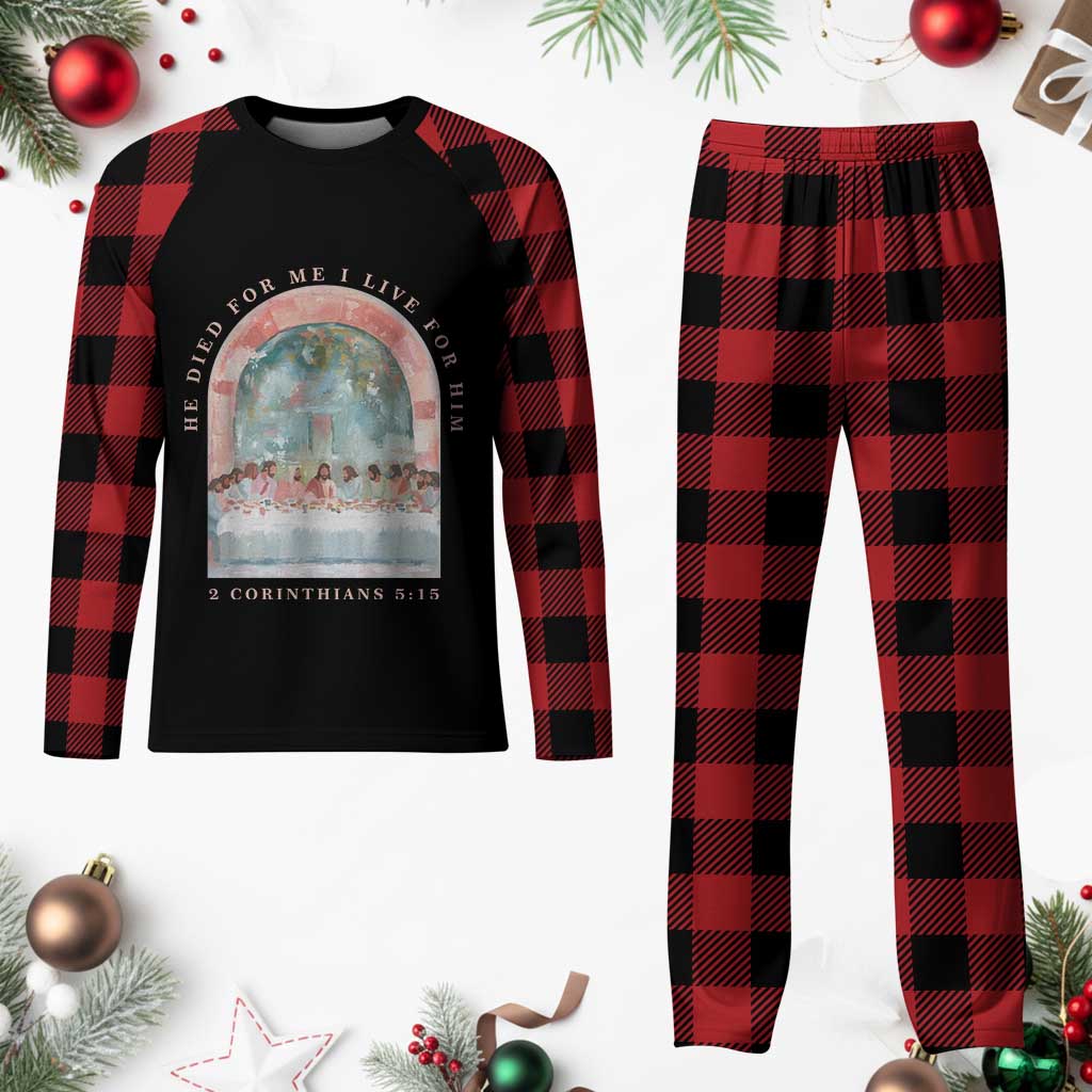 Christian Faith Last Supper Scripture Plaid Pajama Set He Died for Me So I Live for Him Corinthians 5:15 Inspiration