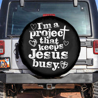 I am a Project That Keeps Jesus Busy Funny Christian Typography Spare Tire Cover Faith Humor Inspirational Gift