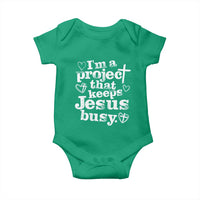 I’m a Project That Keeps Jesus Busy Funny Christian Typography Baby Onesie Faith Humor Inspirational Gift