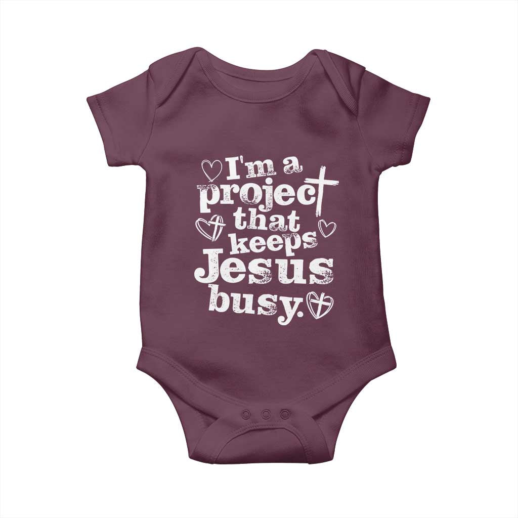 I’m a Project That Keeps Jesus Busy Funny Christian Typography Baby Onesie Faith Humor Inspirational Gift