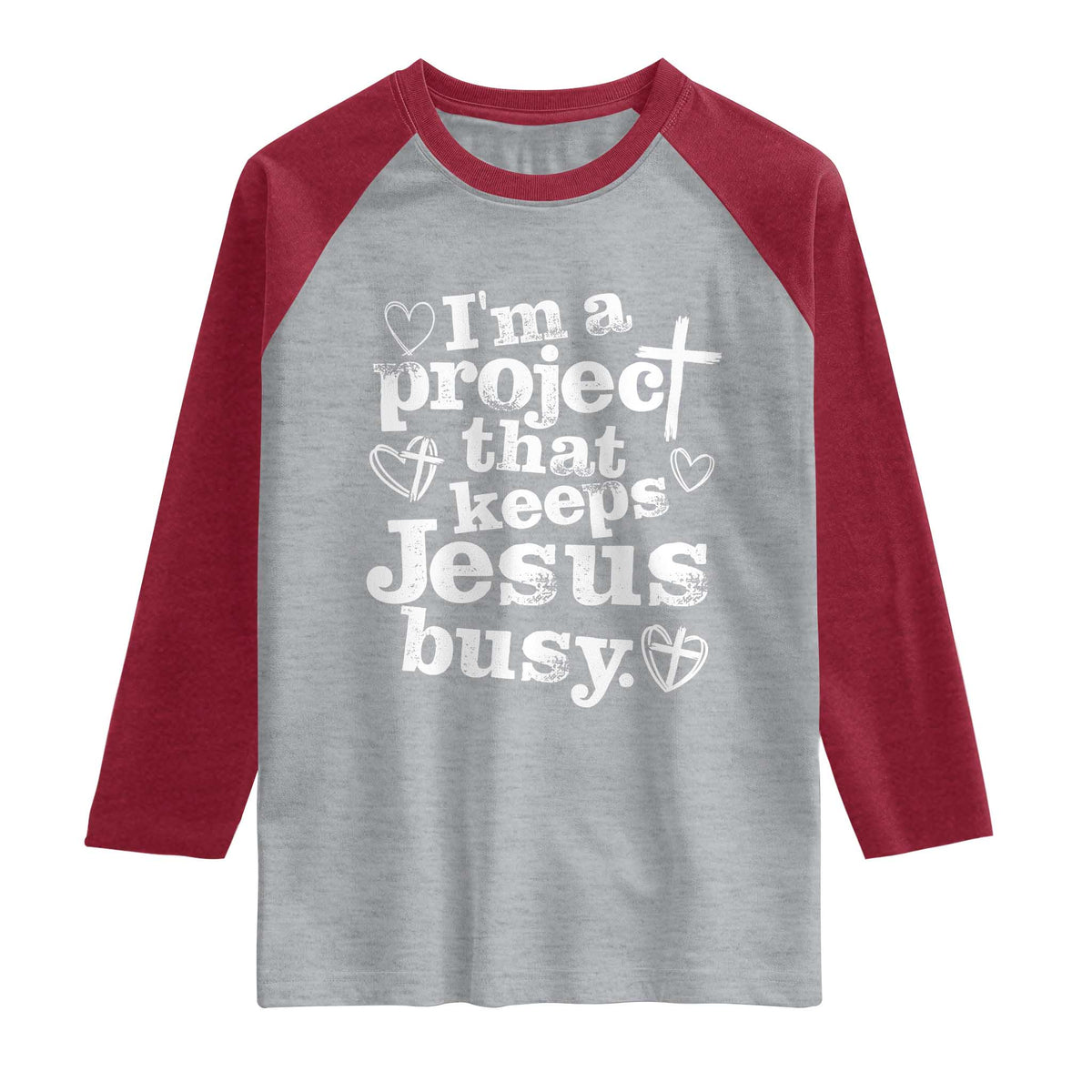 I am a Project That Keeps Jesus Busy Funny Christian Typography Raglan Shirt Faith Humor Inspirational Gift