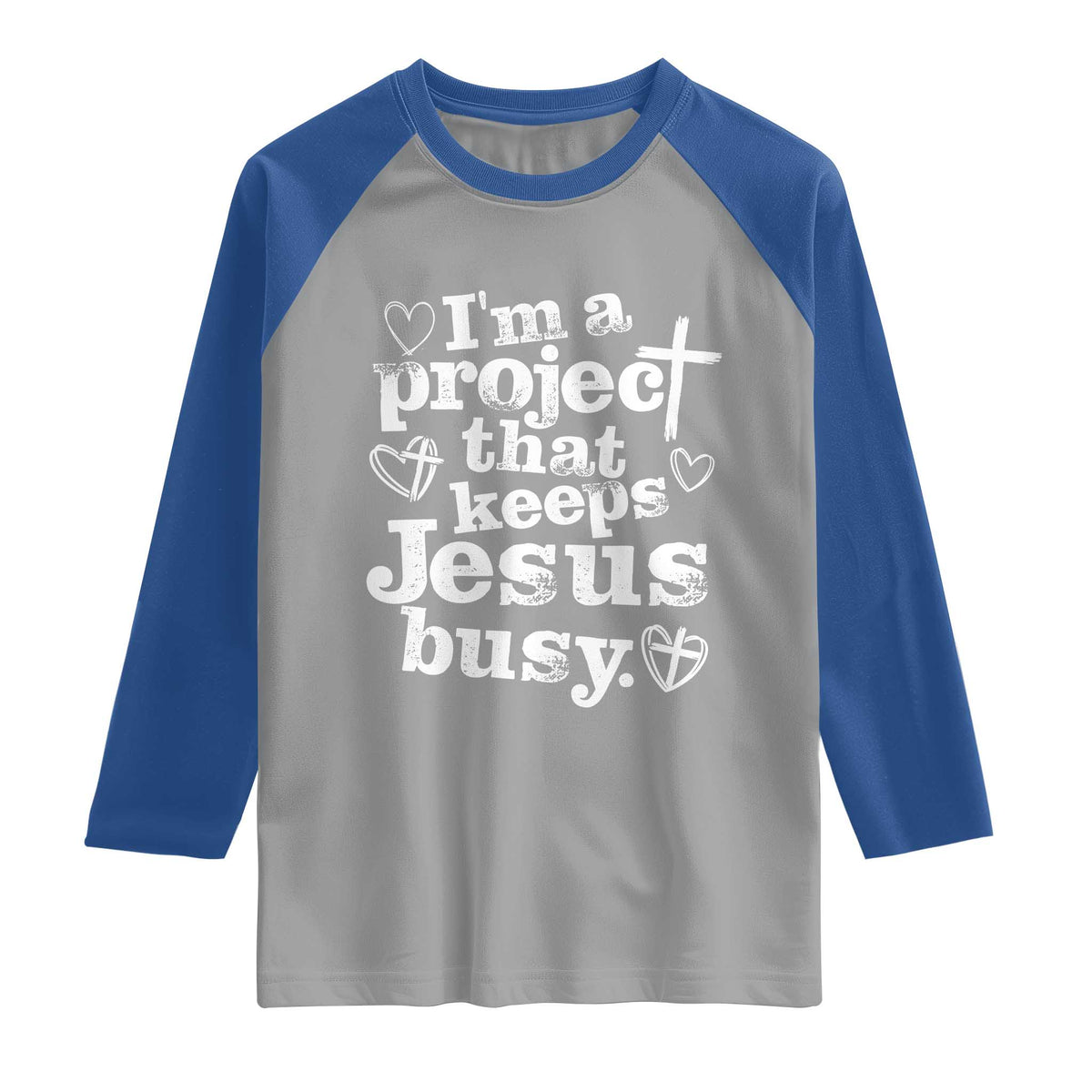 I am a Project That Keeps Jesus Busy Funny Christian Typography Raglan Shirt Faith Humor Inspirational Gift