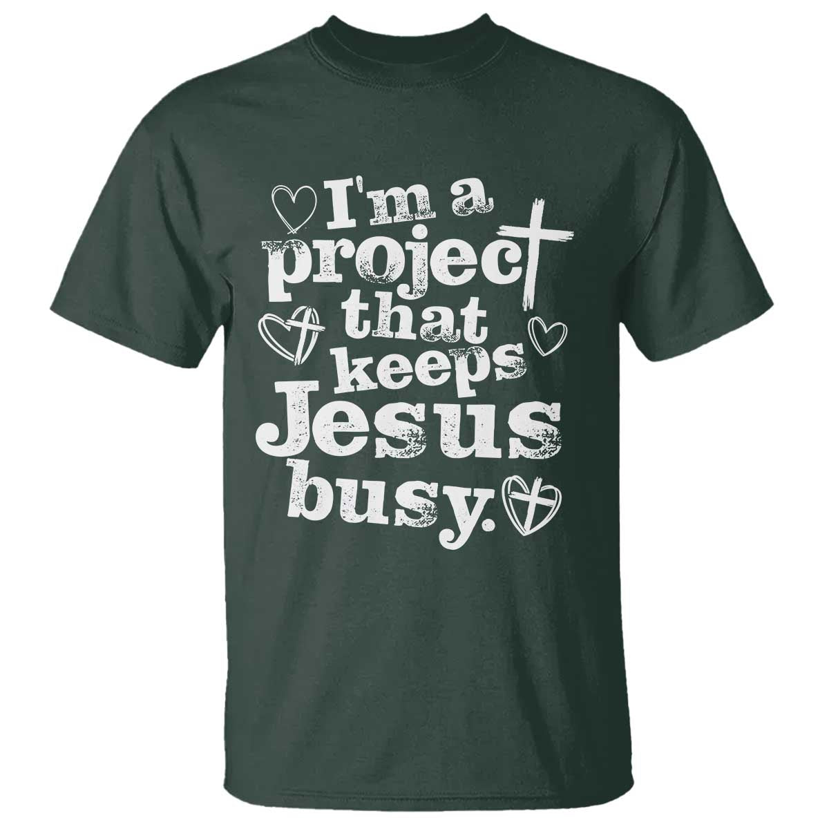 I am a Project That Keeps Jesus Busy Funny Christian Typography T Shirt Faith Humor Inspirational Gift
