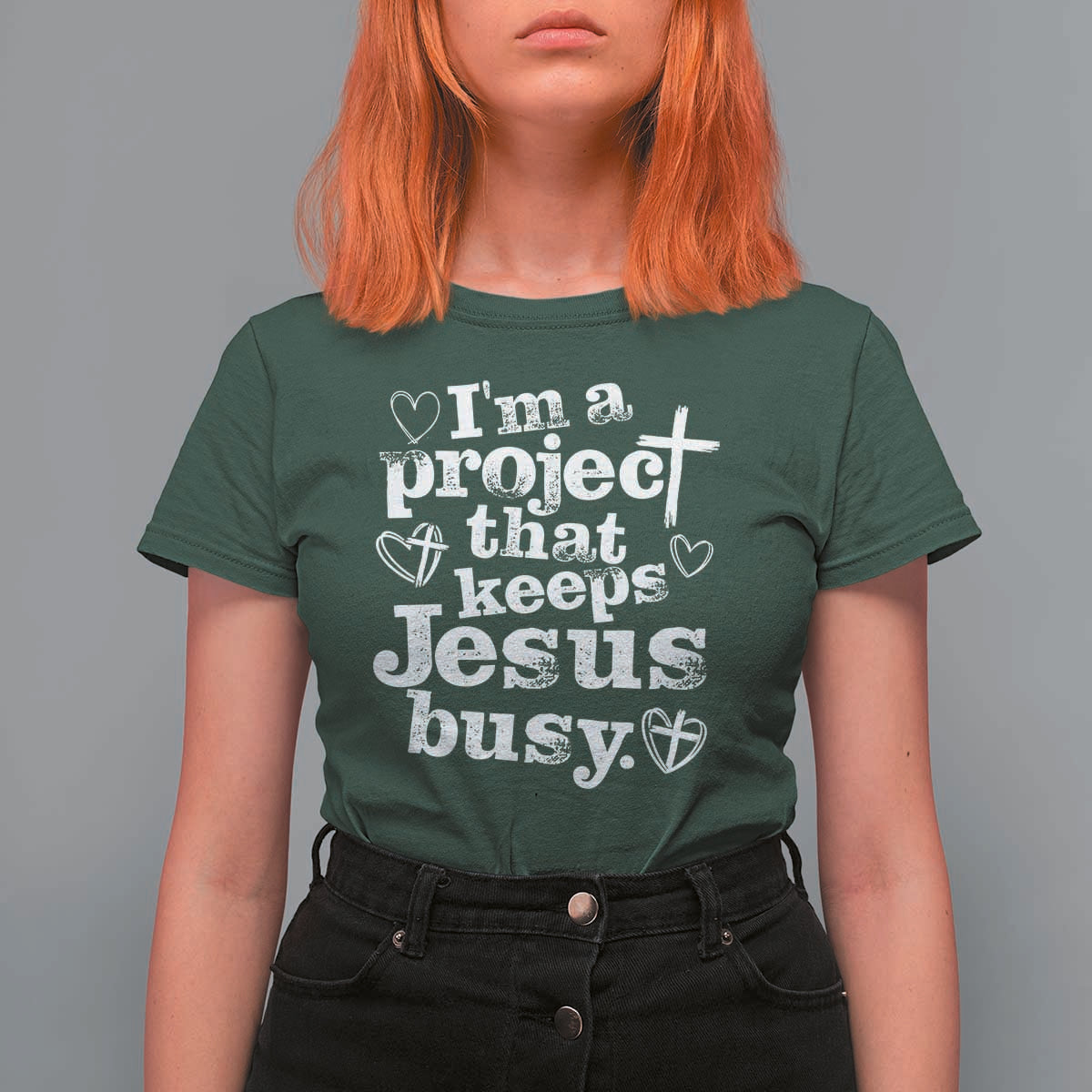 I am a Project That Keeps Jesus Busy Funny Christian Typography T Shirt For Women Faith Humor Inspirational Gift