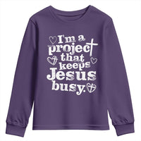 I’m a Project That Keeps Jesus Busy Funny Christian Typography Youth Sweatshirt Faith Humor Inspirational Gift