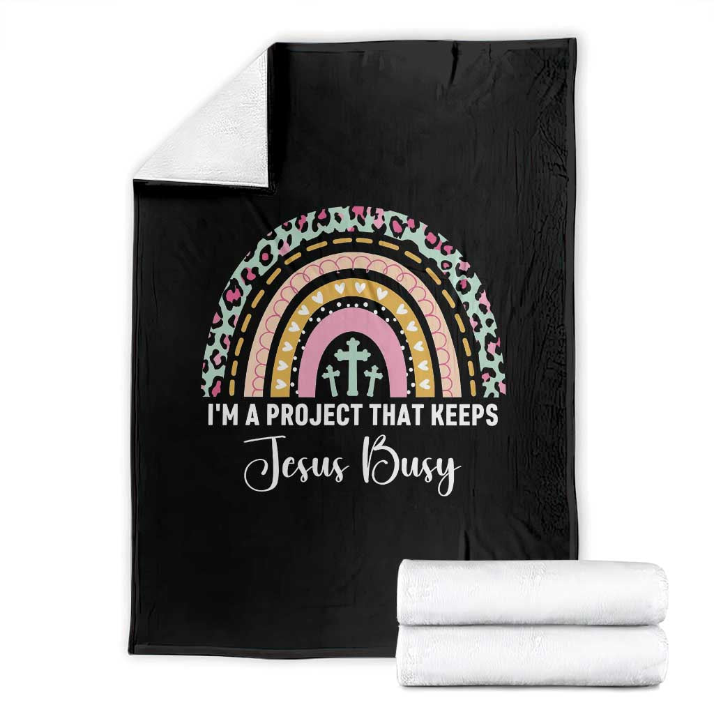 I am a Project That Keeps Jesus Busy Rainbow Cross Throw Blanket Cute Christian Faith Humor