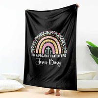 I am a Project That Keeps Jesus Busy Rainbow Cross Throw Blanket Cute Christian Faith Humor