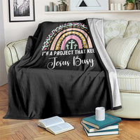 I am a Project That Keeps Jesus Busy Rainbow Cross Throw Blanket Cute Christian Faith Humor