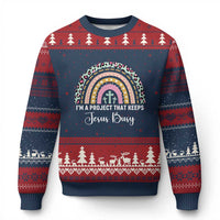 I am a Project That Keeps Jesus Busy Rainbow Cross Ugly Christmas Sweater Cute Christian Faith Humor