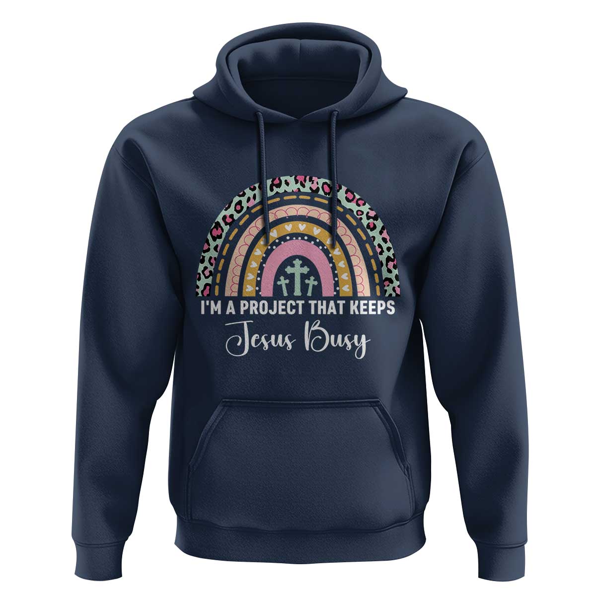 I am a Project That Keeps Jesus Busy Rainbow Cross Hoodie Cute Christian Faith Humor