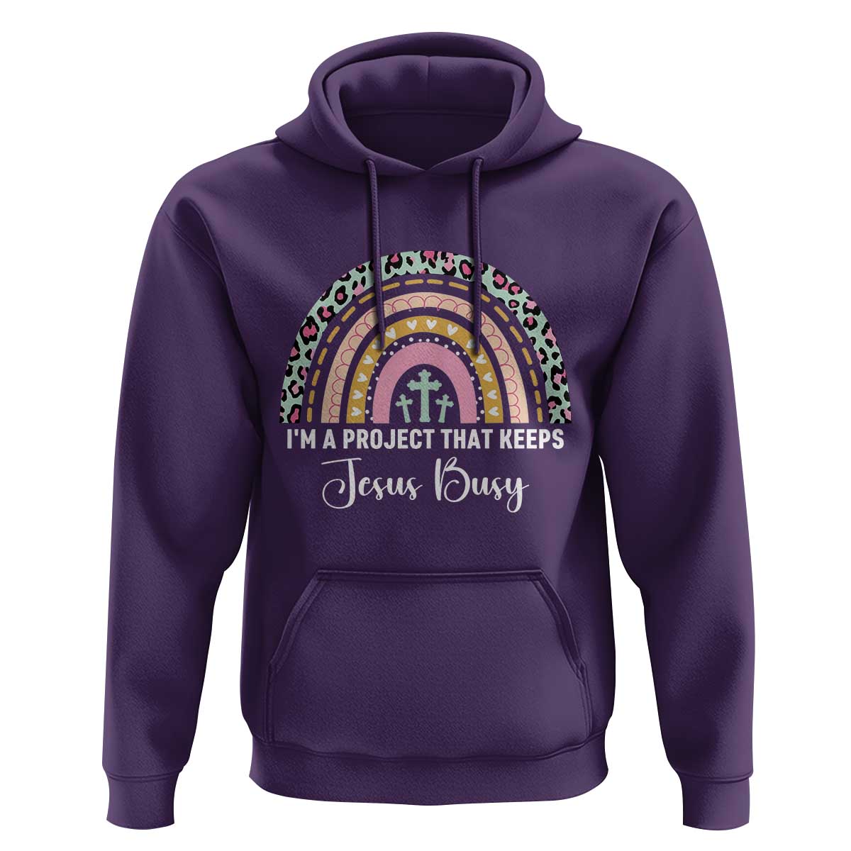 I am a Project That Keeps Jesus Busy Rainbow Cross Hoodie Cute Christian Faith Humor