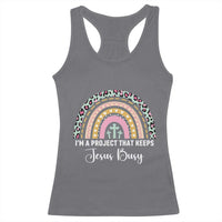 ’m a Project That Keeps Jesus Busy Rainbow Cross Racerback Tank Top Cute Christian Faith Humor