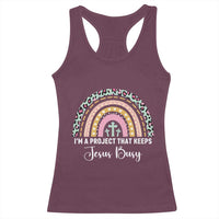 ’m a Project That Keeps Jesus Busy Rainbow Cross Racerback Tank Top Cute Christian Faith Humor