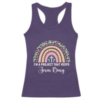 ’m a Project That Keeps Jesus Busy Rainbow Cross Racerback Tank Top Cute Christian Faith Humor