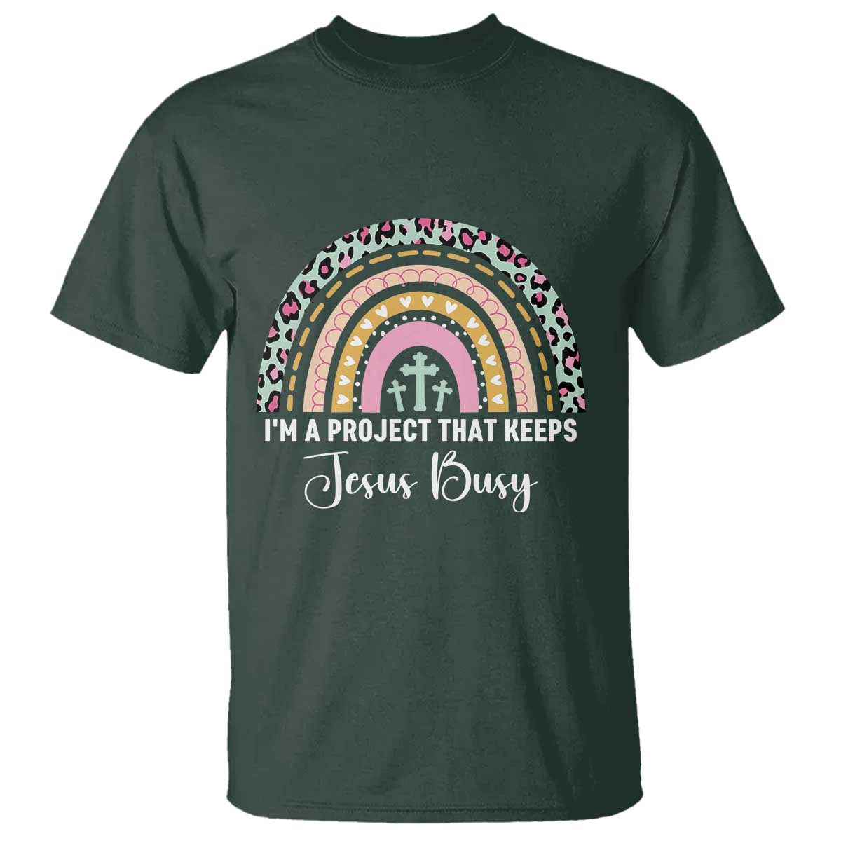I am a Project That Keeps Jesus Busy Rainbow Cross T Shirt Cute Christian Faith Humor
