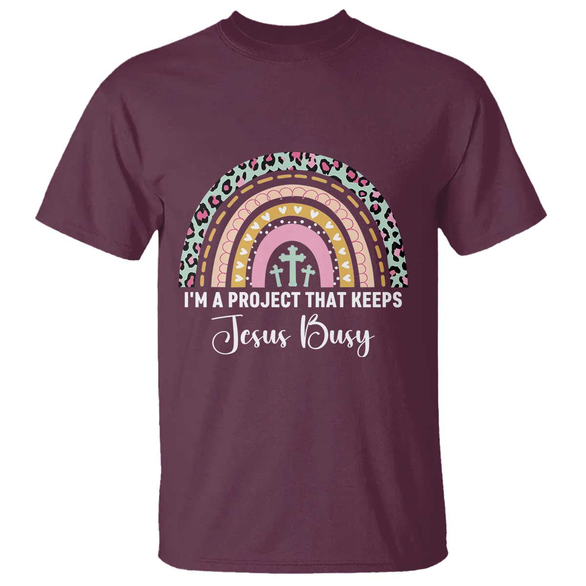 I am a Project That Keeps Jesus Busy Rainbow Cross T Shirt Cute Christian Faith Humor
