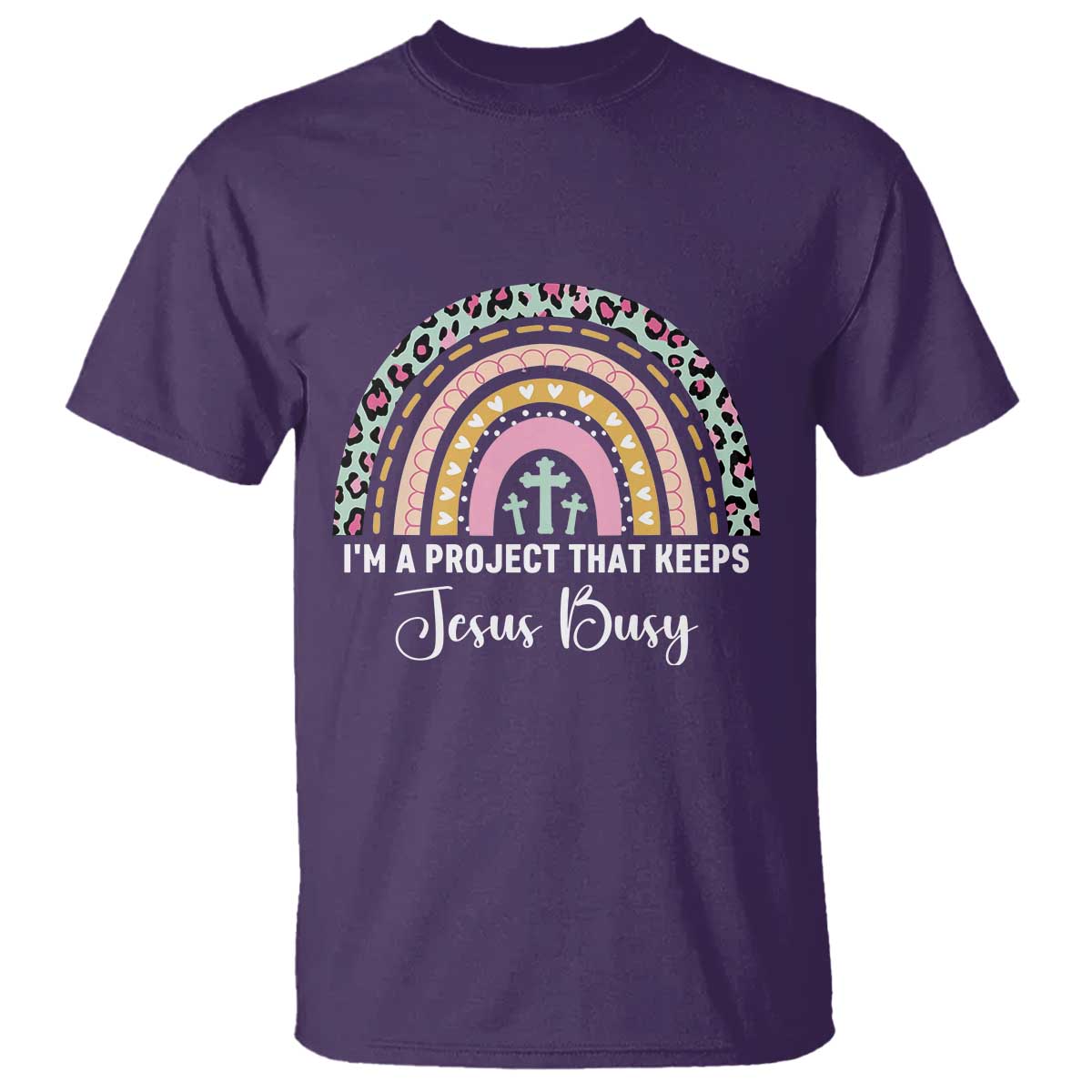 I am a Project That Keeps Jesus Busy Rainbow Cross T Shirt Cute Christian Faith Humor